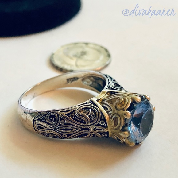 Sapphire Ring Sterling Silver & 14K Gold Filigree Estate Vintage - Picture 5 of 15